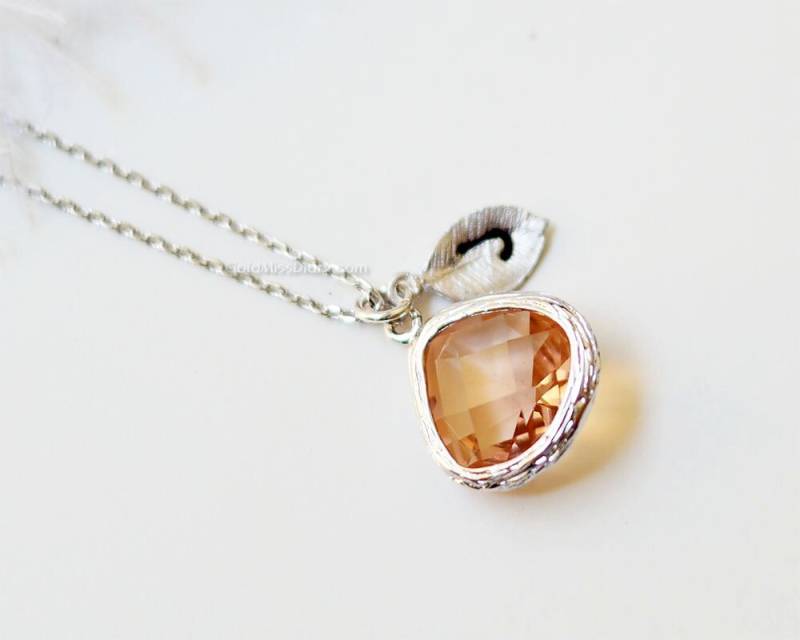 Champagner Stein Personalisierte Halskette Silber Flamme, Pfirsich Halskette, Erste Brautjungfer Geschenke, Trauzeugin Geschenk, Hochzeitsgeschenk von MissDiary