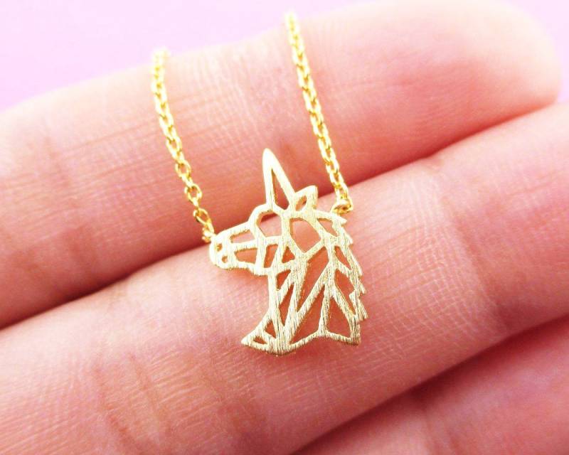 Einhorn Halskette, Origami Einhornkopf Zierliche Halskette Einhorn Halskette, Origami Einhornkopf Zierliche Halskette von MissDiary