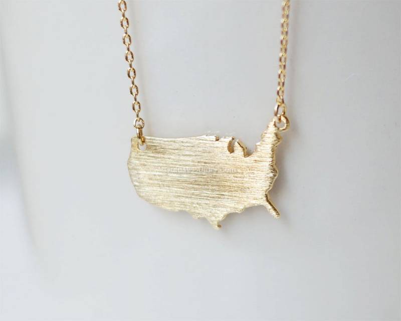 Gold Amerika Charme Halskette, Usa Halskette Zierlich Und Stilvoll, Schmuck, Einfache Bar Geschenkideen von MissDiary
