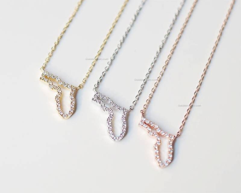 Gold Florida State Halskette Mit Cz, Fl Zustand Halskette, Kristall Einfache Bar Für Frauen, Geschenkideen von MissDiary