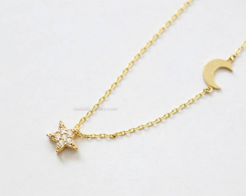 Halbmond Und Stern Halskette in Gold, Kleine Mond Halskette, Hochzeitsgeschenke, Brautjungfer Geschenke, Geschenkidee Halbmond Und Stern Halskette in Gold, Kleine Mond Halskette, Hochzeitsgeschenke, Brautjungfer Geschenke, Geschenkidee von MissDiary