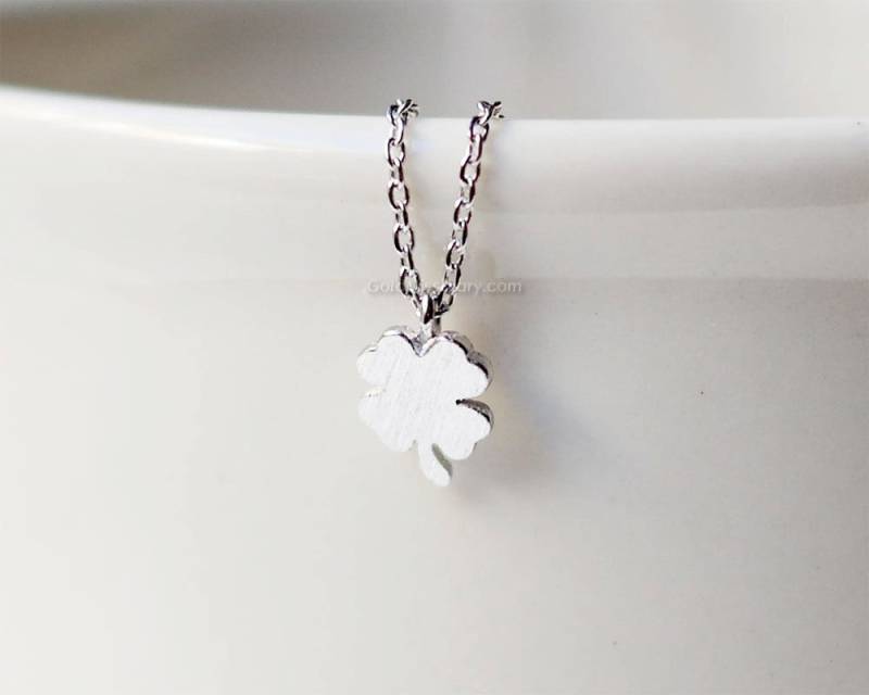 Kleine Vierblättrige Kleeblatt Silber Halskette - Als Glücksbringer Oder von MissDiary