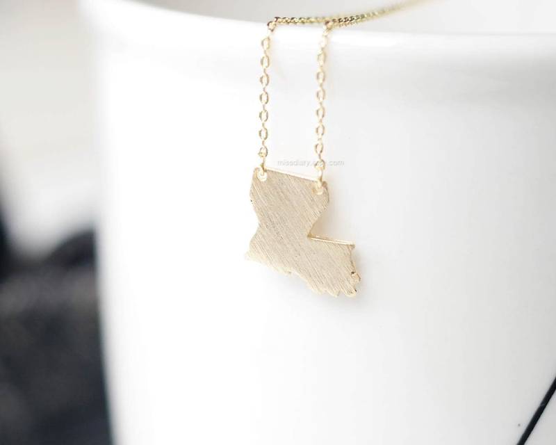Louisiana State Halskette in Gold, La Silber Halskette, Pride, Bar Gold Louisiana State Halskette in Gold, La Silber Halskette, Pride, Bar Gold von MissDiary