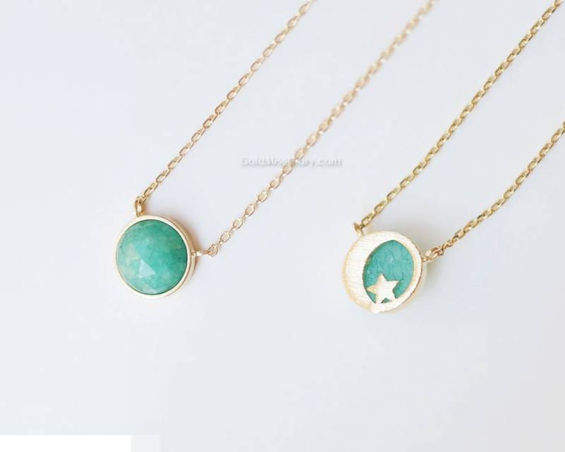 Mond Und Stern Mint Stone Halskette, Minzstein Reversibel Edelsteinhalskette Mond Und Stern Mint Stone Halskette, Minzstein Reversibel Edelsteinhalskette von MissDiary