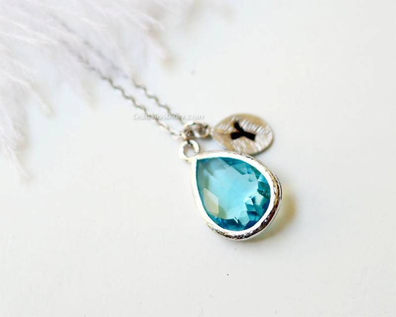 Personalisierte Aqua Stein Halskette Silberne Flamme, Halskette, Initial Brautjungfer Geschenke, Trauzeugin Geschenk, Hochzeit, Geschenkideen von MissDiary