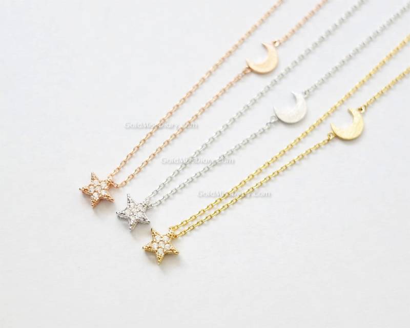 Rose Gold Crescent Mond Und Stern Halskette, Kleine Hochzeitsgeschenke, Brautjungfer Geschenke, Geschenkidee Rose Gold Crescent Mond Und Stern Halskette, Kleine Hochzeitsgeschenke, Brautjungfer Geschenke, Geschenkidee von MissDiary