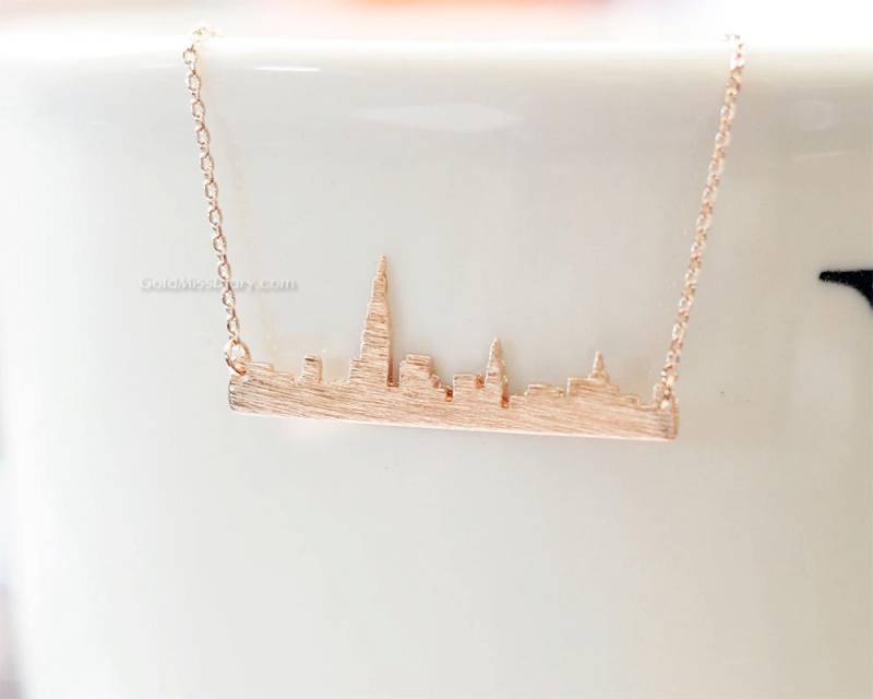 Rose Gold New York Skyline Halskette, Newyork Bar City Usa Schmuck, Souvenir York, Halskette von MissDiary