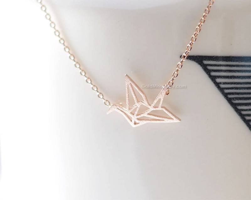Rose Gold Origami Kranich Halskette, Halskette Für Frauen, Modeschmuck, Geschenk Sie/Freundin Brautjungfer von MissDiary