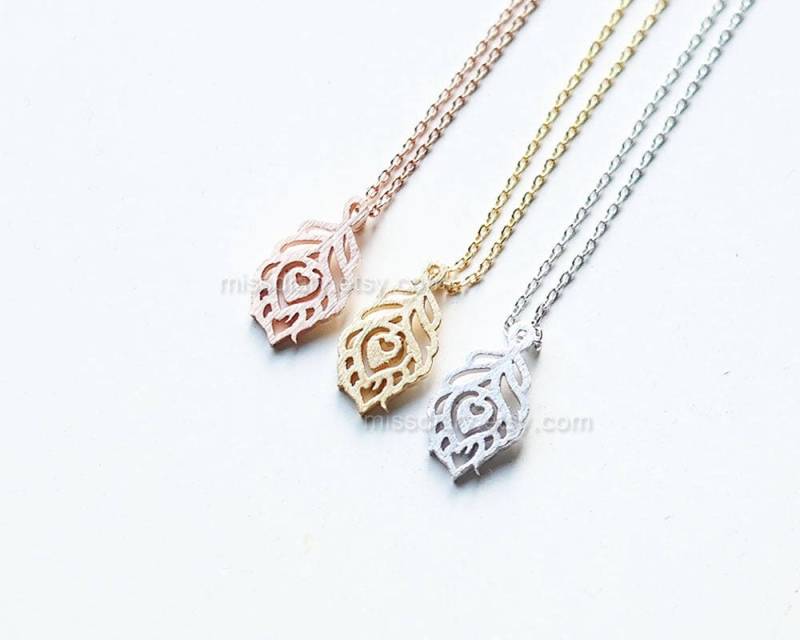 Rose Gold Pfauenfedern Halskette, Halskette Für Frauen, Geschenk Sie/Freundin Brautjungfer von MissDiary