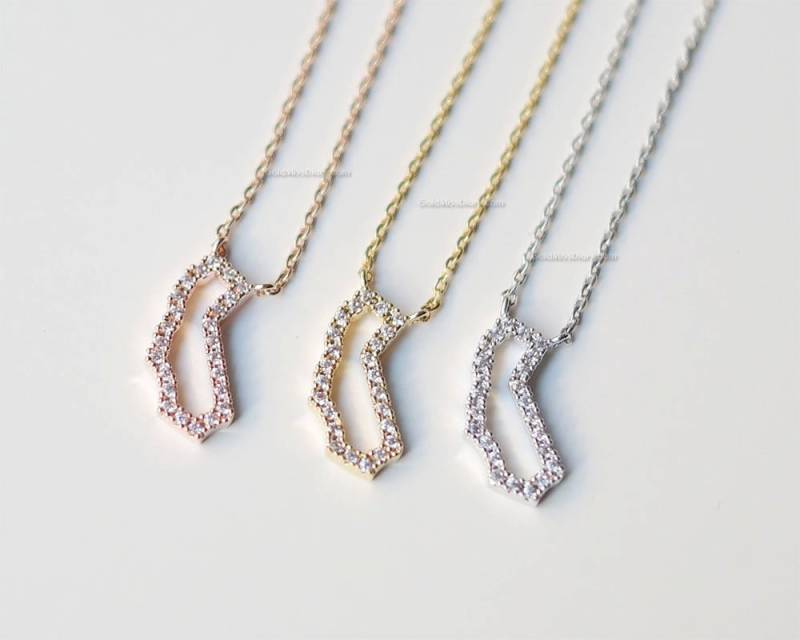 Silber California State Halskette Mit Cz, Ca Halskette, Kristall Schlichte Bar Für Frauen, Geschenkideen von MissDiary