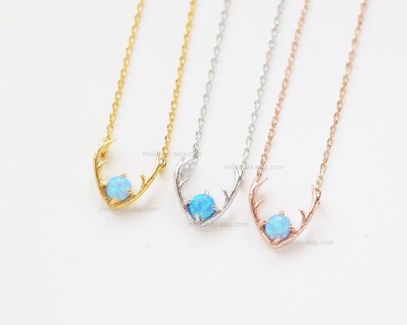Türkis Opal Stein Geweih Halskette, Zierliche Charme, Geschenkideen, Halskette Für Frauen von MissDiary