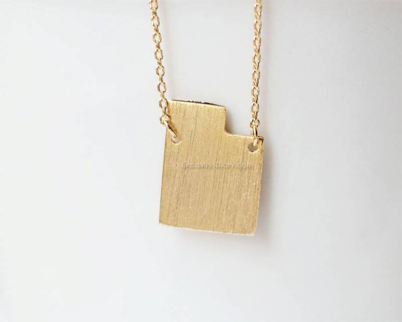 Utah State Halskette in Gold, Halskette, Bar Usa Schmuck, Souvenir Utah, Pride, Salt Lake City von MissDiary
