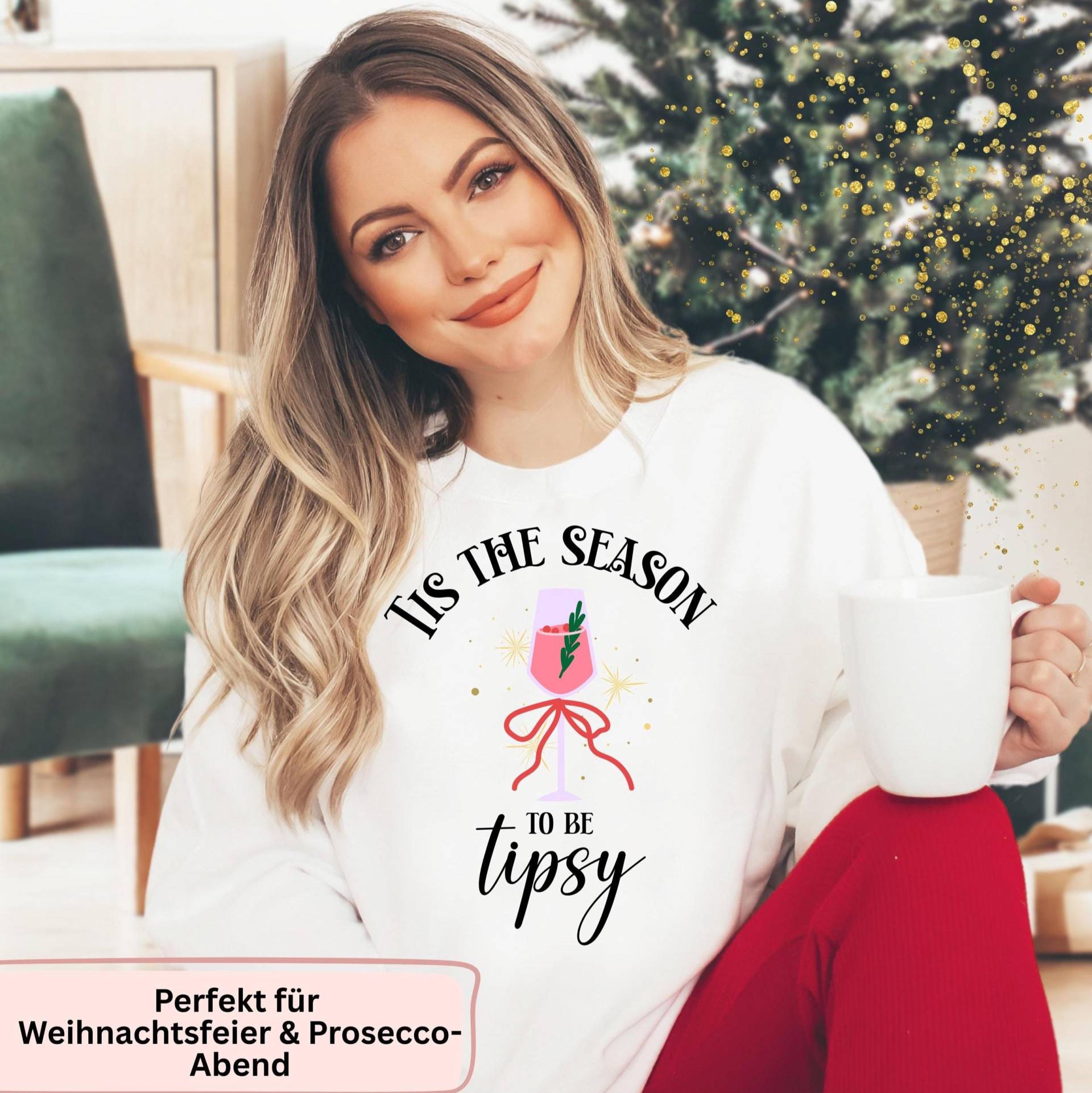 Lustiger Weihnachtspullover Für Frauen-„Tipsy Season" Prosecco Christmas Sweater -Weihnachtsgeschenk Freundin-Lustiger Ugly Pulli von MissDominika