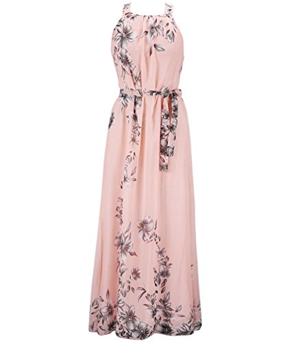 MissFox Damen Maxikleid Frauen Ärmellos Sommer Böhmen Party Strand Chiffon Kleid Übergröße (3XL, Rosa) von MissFox