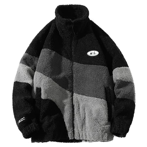 MissFox Herren Patchwork Jacke Teddy Fleece - Stehkragen Winterjacke mit Reißverschluss, Warme Sherpa Sweatjacke - Modische Oberbekleidung für den Winter MissFox Herren Patchwork Jacke Teddy Fleece - Stehkragen Winterjacke mit Reißverschluss, Warme Sherpa Sweatjacke - Modische Oberbekleidung für den Winter von MissFox