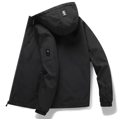 MissFox Softshelljacke Herren Wasserdicht Winddicht Übergangsjacke mit Kapuze, Leichte Outdoor Windbreaker, Atmungsaktive Funktionsjacke für Sport und Freizeit von MissFox