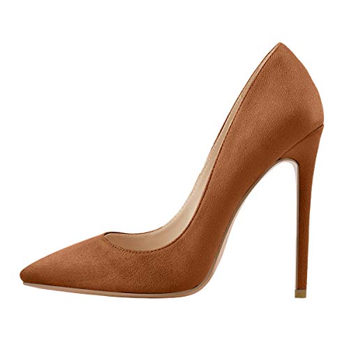 MissHeel Basic Pumps Damen Stilettos Klassische Brautschuhe High Heels Frauen Pfennigabsatz Suede Braun EU 39 von MissHeel