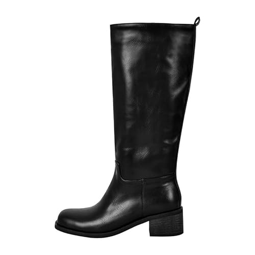 MissHeel Blockabsatz Damenstiefel Kniestiefel Halbstiefel Punk Gothic Schuhe PU Leder Schwarz 46 EU von MissHeel