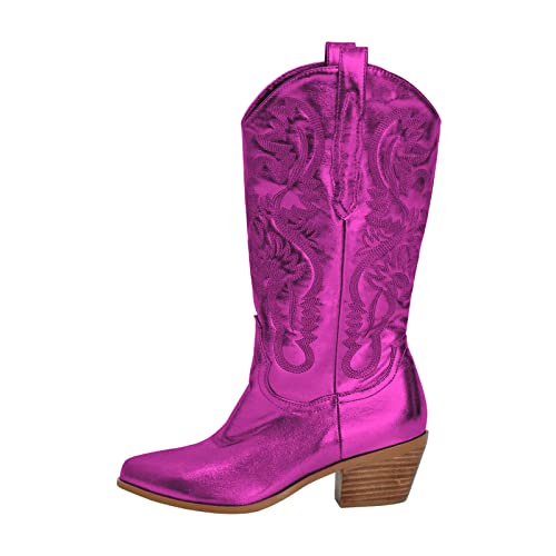 MissHeel Cowboystiefel mit Blockasbatz Retro Cowgirl Boots Glitter Glänzende Abendschuhe Chunky Heels Boot Damenstiefel Rosa EU 39 von MissHeel