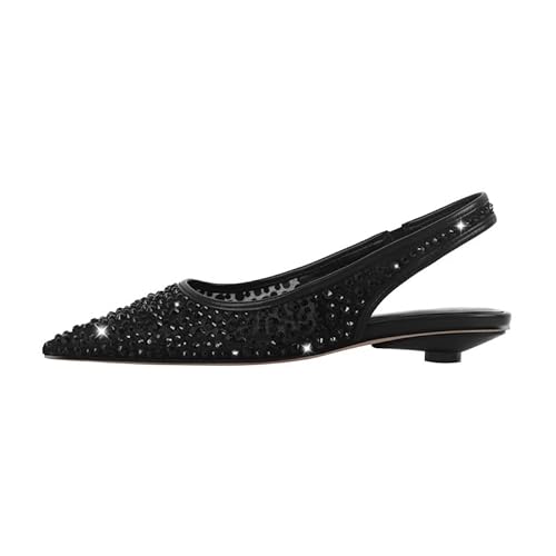 MissHeel Damen Flach Spitze Zehenkappe Slingback mit Strasssteinen und Schnalle Schwarz 41 EU von MissHeel