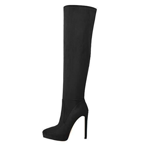 MissHeel Damen Overknees Plateau Stiefel Langschaft Stiletto Absatz Schwarz 37 EU von MissHeel