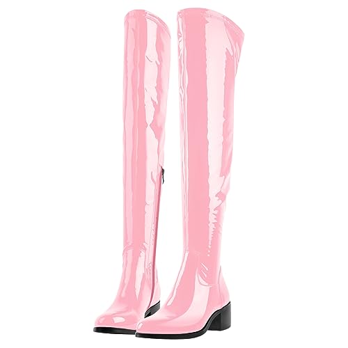 MissHeel Elastische Stiefel Langschaft Overknee Blockabsatz Lack Pink EU 39 von MissHeel