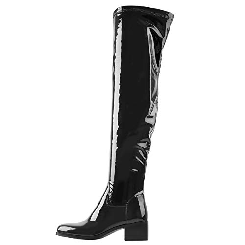 MissHeel Elastische Stiefel Langschaft Overknee Blockabsatz Lack Schwarz EU 40 von MissHeel