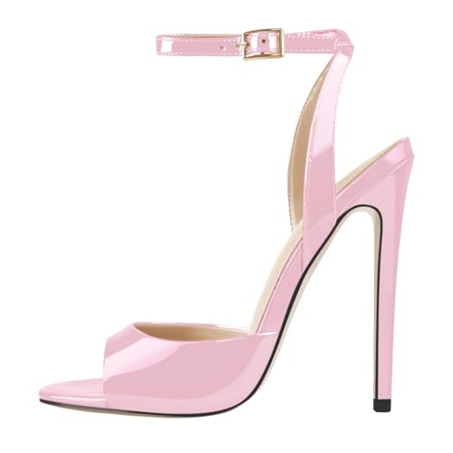MissHeel Glitzer Riemchenpumps mit Stiletto Heel Metallisch Pumps mit Schnalle Rosa Riemchenabsatz Open Back Sandals 45 EU von MissHeel