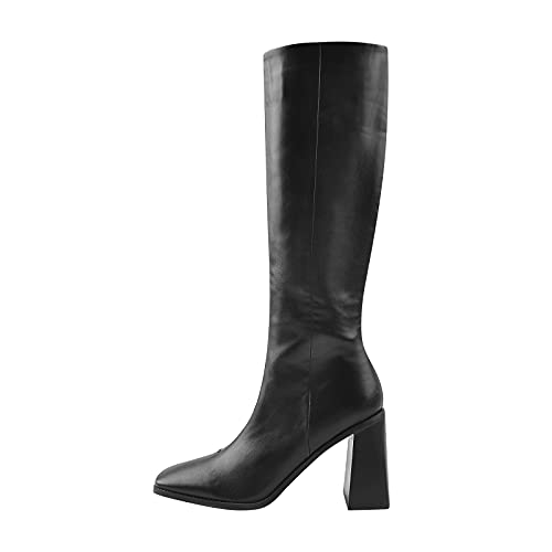 MissHeel Kniehohe Langschaft Stiefel mit Blockabsatz Chunky Heels High Heels Weitschaftschaft PU Schwarz EU 46 von MissHeel