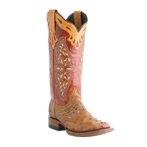 MissHeel Langschaft Stiefel mit Blockabsatz Cowboystiefel Stickerei Bestickte Westernstiefel Vintage Patchwork Boot Braun EU 40 von MissHeel