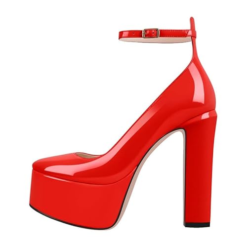 MissHeel Plateau Mary Janes mit knöchelschnallen high Heels Blockabsatz Chuny Heels Riemchenpumps Pink EU 37 von MissHeel