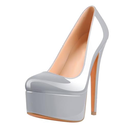 MissHeel Plateau Pumps High Heels Klassische Absatzschuhe Slip On High Heels Grau EU38 von MissHeel