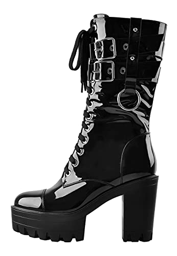 MissHeel Plateau Stiefeletten Halbstiefel Schürstiefel Gothische Kurzschaft Stiefel Blockabsatz Punk Stil Schwarz EU 36 von MissHeel