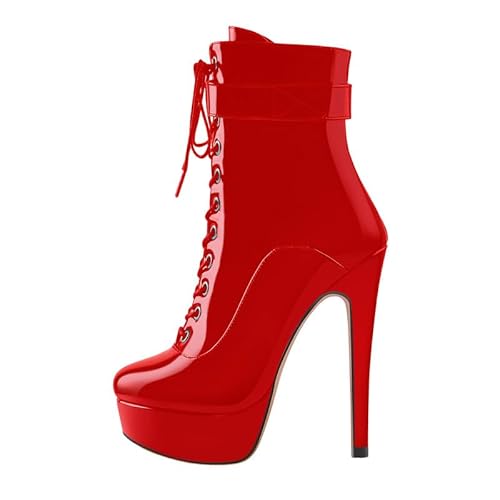 MissHeel Plateau Stiefeletten Schnürstiefel mit Absatz Stöckelschuhe High Heels Damenschuhe Rot Stiefel EU 39 von MissHeel