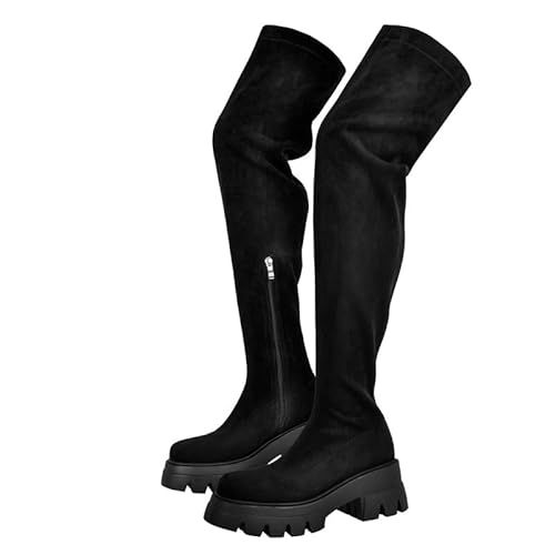 MissHeel Plateau Stretch-Stiefel Elastische Stiefel Overknee Combat Boots Schwarz EU 43 von MissHeel