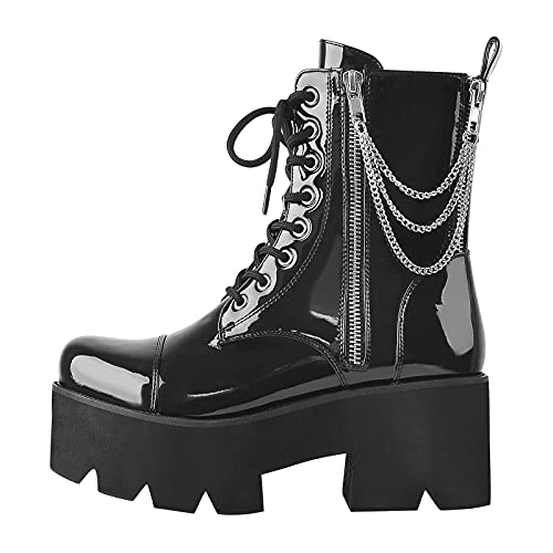 MissHeel Plattform Lace Up Boots with Metal Chains Gothic Booties Black EU 37 von MissHeel