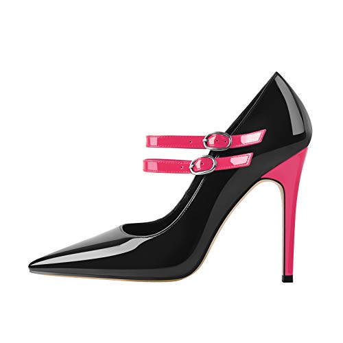 MissHeel Pointed Toe High Heels Classic Pumps Mary Jane Stilettos Rosa & Black EU 40 von MissHeel