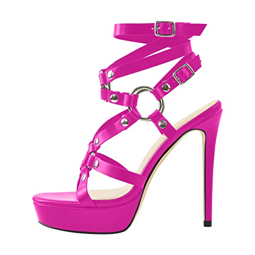 MissHeel Women's Platform Sandals with Ankle Buckle Sexy Cool Stilettos Gothic Pink Rosa EU 36 von MissHeel