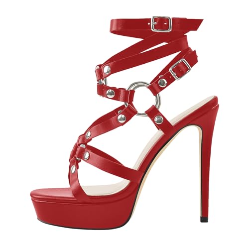 MissHeel Women's Platform Sandals with Ankle Buckle Sexy Cool Stilettos Gothic Sandaletten Rot EU 41 MissHeel Women's Platform Sandals with Ankle Buckle Sexy Cool Stilettos Gothic Sandaletten Rot EU 41 von MissHeel