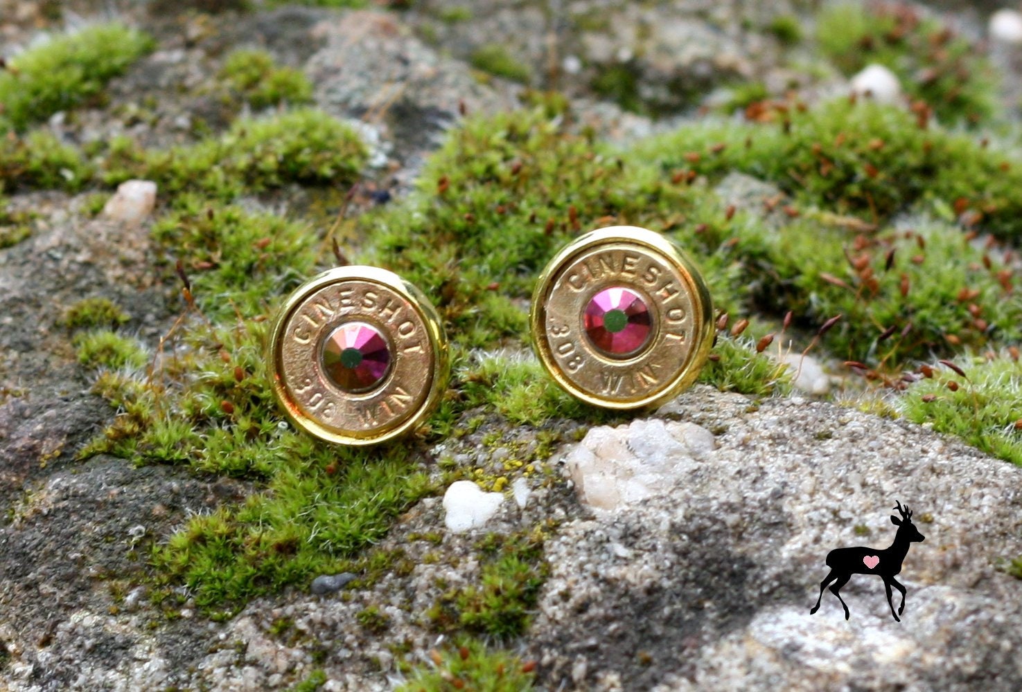 Ohrstecker Mit Swarovski-stein Und Patronenhülse Rosa Regenbogen von MissHuntressJewelry