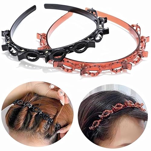 Haarreif mit Klammern, 2 Stück Haarreif mit Clips, Geflochtene Haarspangen, Hair Twister Haarreifen, Clips Haar Accessoire für Frauen und Mädchen(Schwarz,Braun) von MissJelly