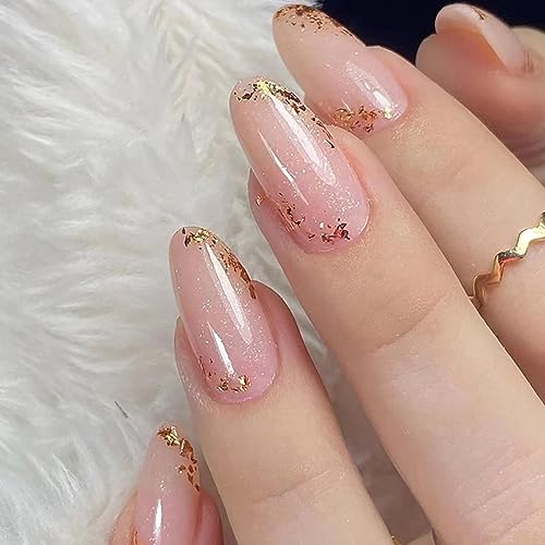 Mandel Nägel Zum Aufkleben Kurz mit Glitzer, 24 Stück Klar Glossy Künstliche Nägel, Kunstnägel Press on Nails, Acryl Fingernägel Fake Nails Kurz für Frauen von MissJelly