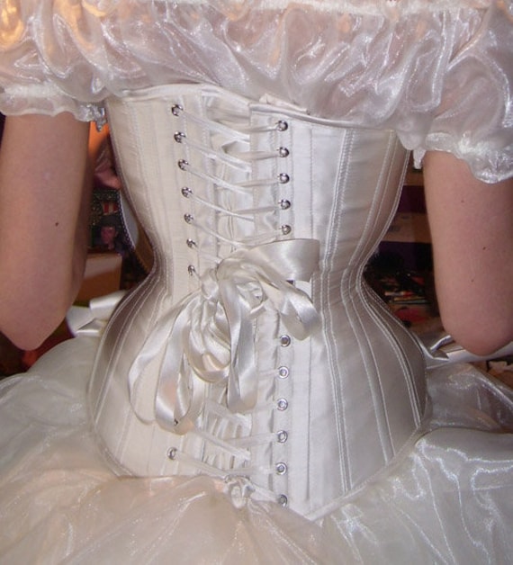 Feines Seidensatin Hochzeit Unterbrust Korsett, Enge Schnürung, Körperformung, Bauchkontrolle Feines Seidensatin Hochzeit Unterbrust Korsett, Enge Schnürung, Körperformung, Bauchkontrolle von MissKatieCorsets