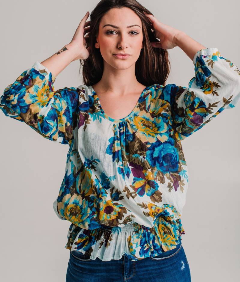 Blumendruck Kleid, Boho Blumen Kontrast Print Neck Bluse Langarm Top | Frühling Blusen Für Frauen Sommer von MissKitschStore