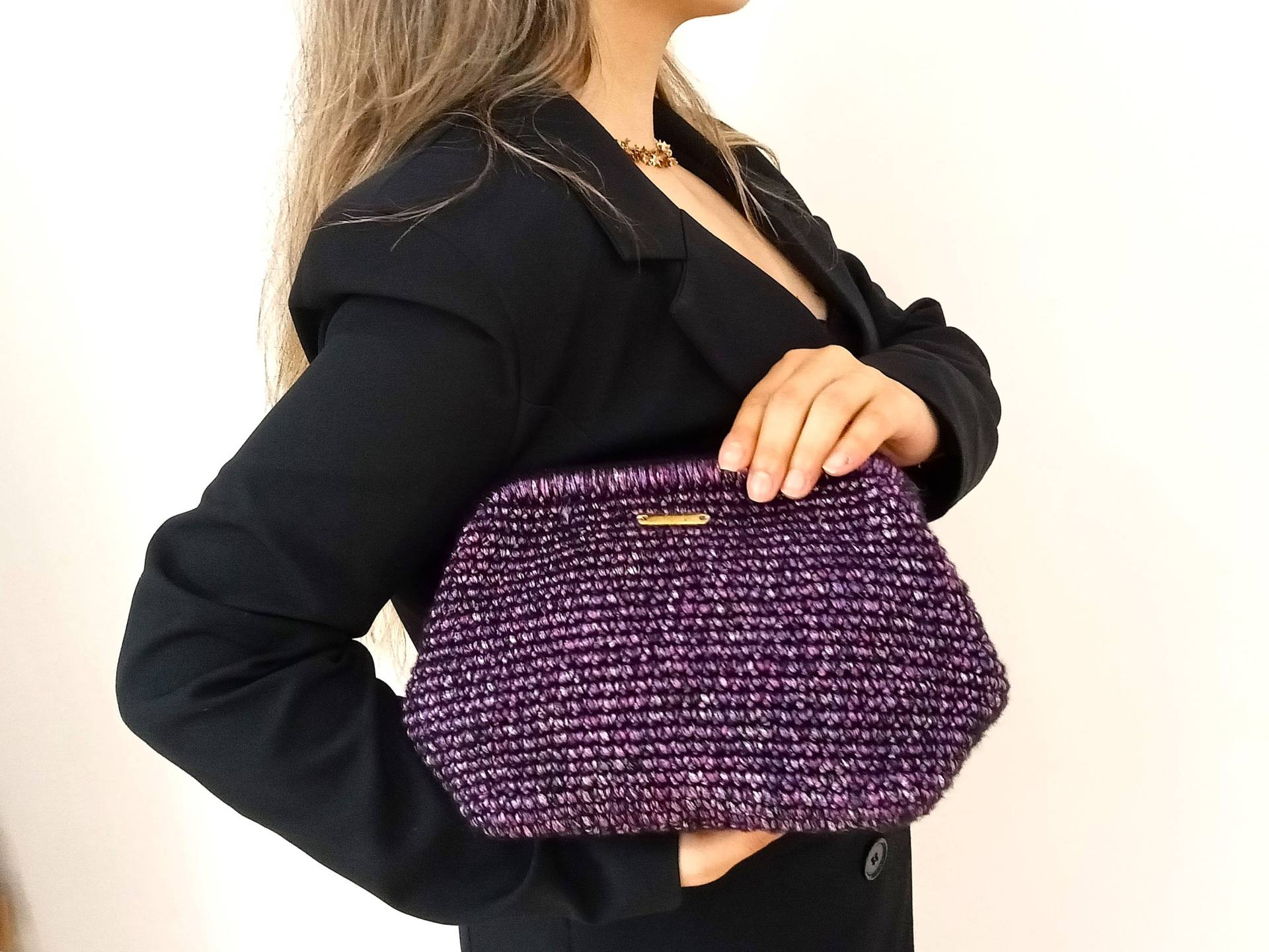 Lila Häkeln Winter Clutch Tasche, Abend Beutel Gestrickte Wolle Geschenk Für Schwester von MissLifeStore