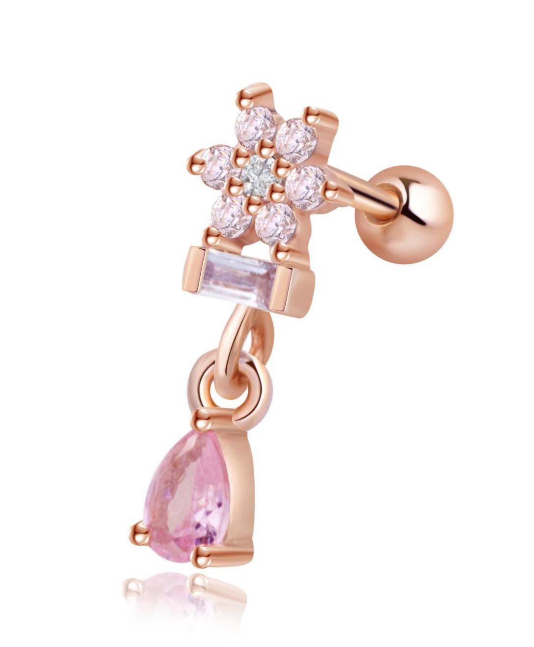 Blumen Helix Rosegold Piercing Aus Sterling Silber, 16G Tragus Ohrstecker, Helix Knorpel Tragus von MissLovieJewelry