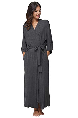 Damen Soft Robes Lange Bademäntel Kimonos Nachtwäsche Morgenmantel, dunkelgrau, Medium von MissNina