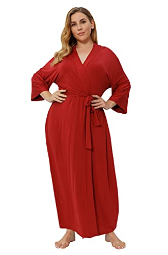 Weiche Bademäntel für Damen, lang, Kimonos, Nachtwäsche, Morgenmantel, einfarbig, Weinrot, 3X von MissNina