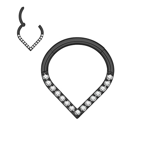Daith Septumringe, 16 G, 316L Chirurgenstahl, Scharnier, Septum-Schmuck mit klarem Zirkonia, für Damen und Herren, 8 mm, 10 mm, Edelstahl, Zirkonia von MissNity