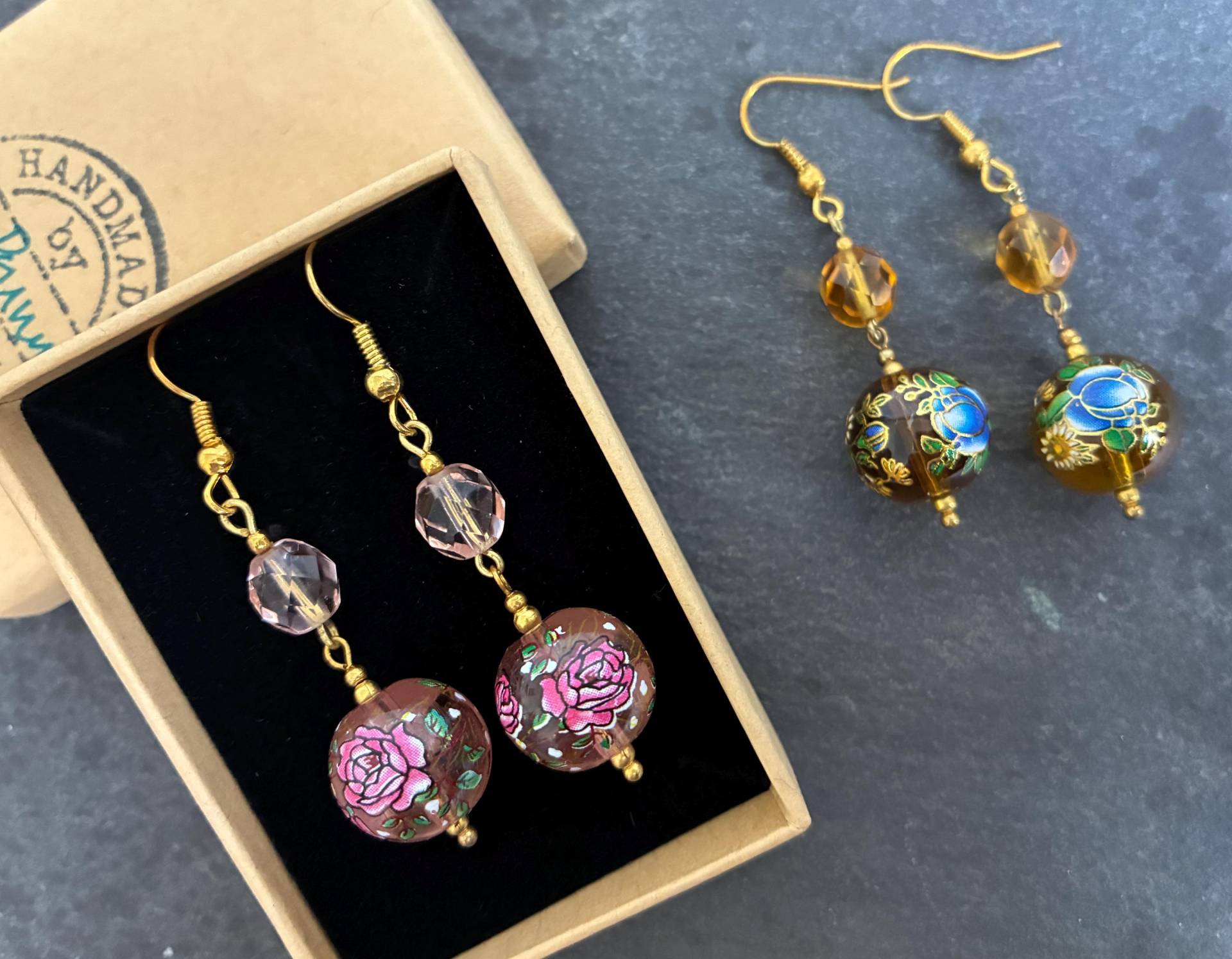 Ohrringe, Handmade, Vintage Perlentropfen, Goldohrringe, Blumenohrringe, Rosa Ohrringe, Handmade, Vintage Perlentropfen, Goldohrringe, Blumenohrringe, Rosa von MissPennyCreative